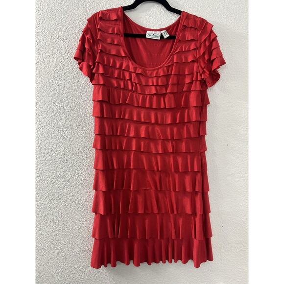 Patchington Womans Size Large Midi Tiered Ruffle Red Dress Funky Artsy Kitschy - Picture 1 of 9